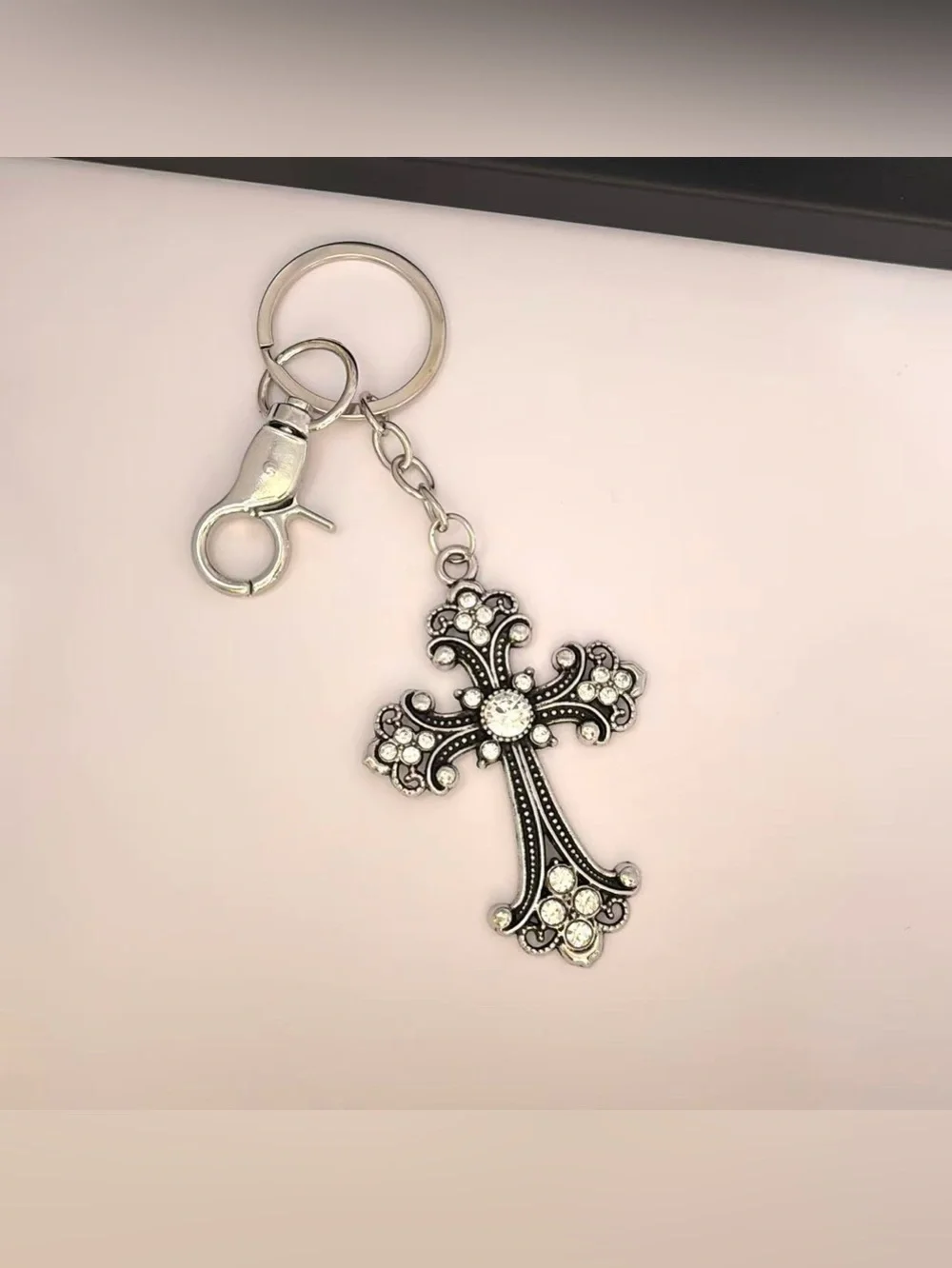 CZ Cross Keychain Charm for Men Women Car Keychain Key Ring Bag Charm